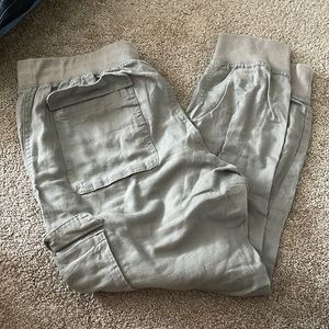 Green cargo joggers.